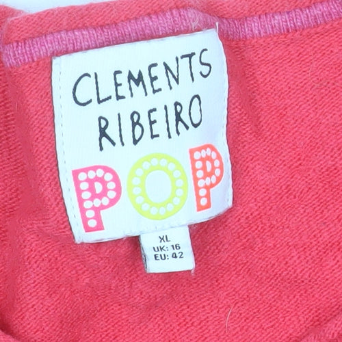 Clements Ribeiro Women Pink Star Pullover Jumper Size 16 Cotton Wool Blend