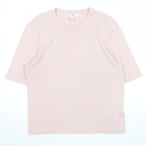 Marks and Spencer Women Pink Knit Short Sleeve Basic T-Shirt XL