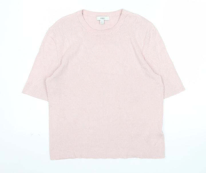 Marks and Spencer Women Pink Knit Short Sleeve Basic T-Shirt XL