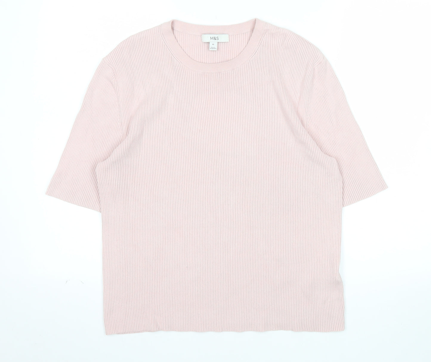 Marks and Spencer Women Pink Knit Short Sleeve Basic T-Shirt XL