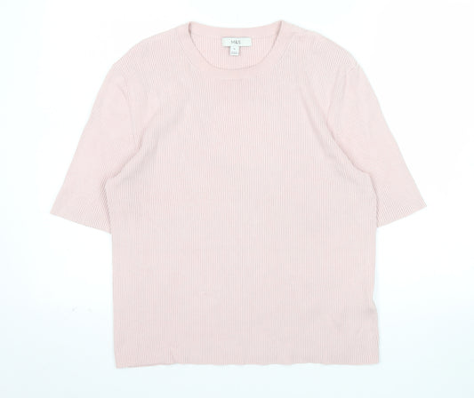 Marks and Spencer Women Pink Knit Short Sleeve Basic T-Shirt XL