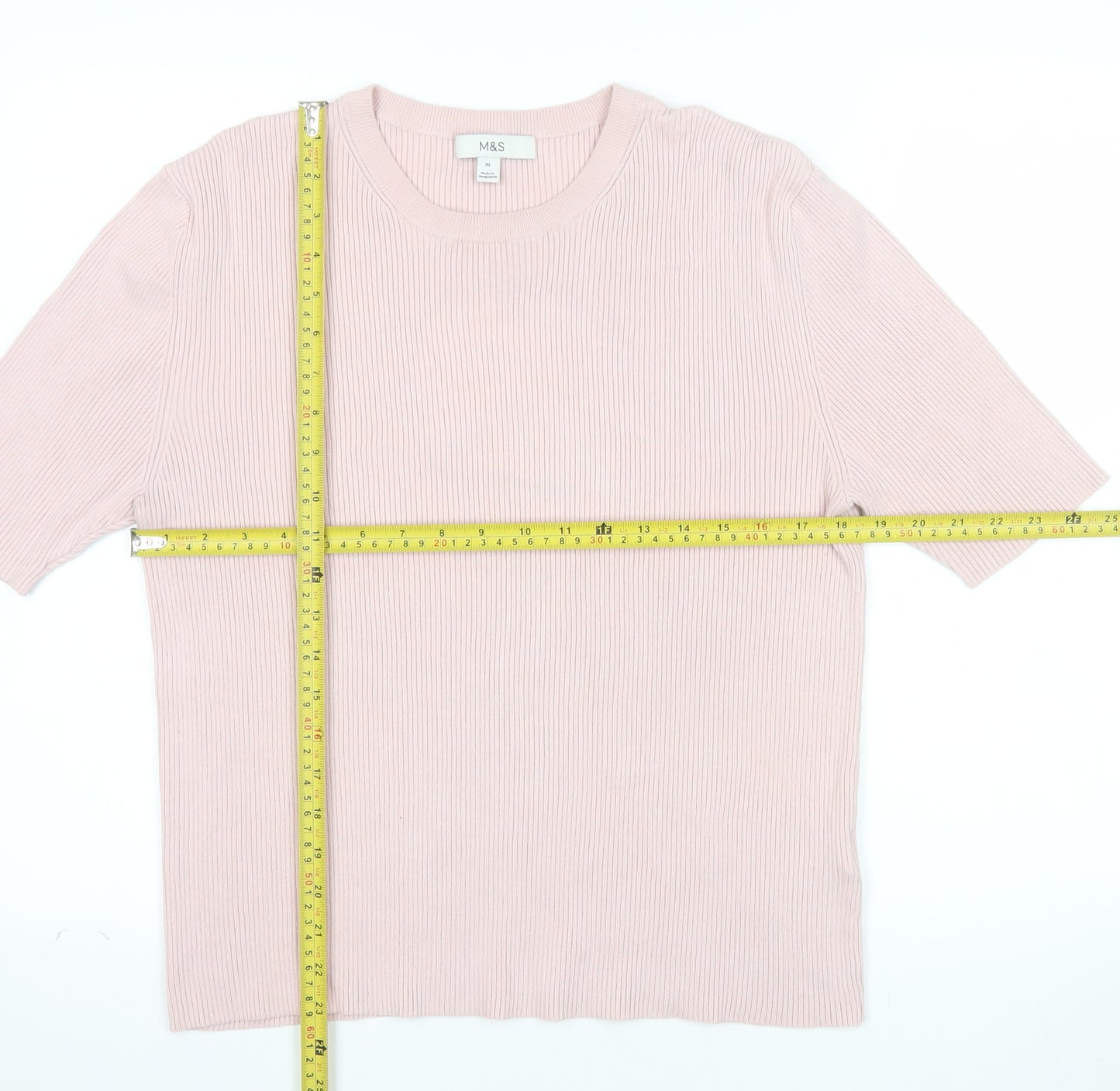 Marks and Spencer Women Pink Knit Short Sleeve Basic T-Shirt XL