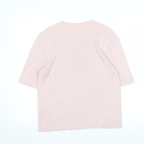 Marks and Spencer Women Pink Knit Short Sleeve Basic T-Shirt XL