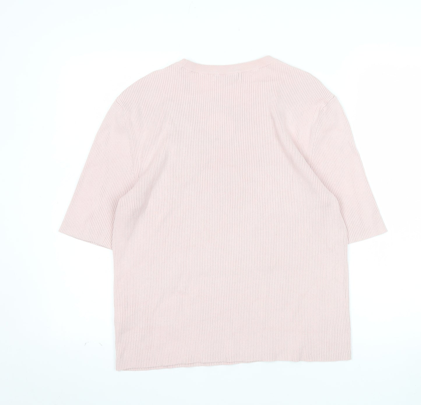 Marks and Spencer Women Pink Knit Short Sleeve Basic T-Shirt XL