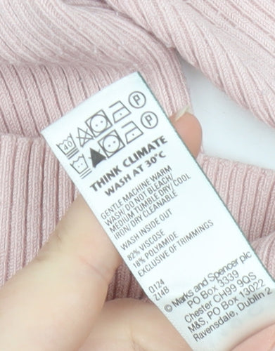 Marks and Spencer Women Pink Knit Short Sleeve Basic T-Shirt XL