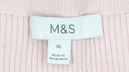 Marks and Spencer Women Pink Knit Short Sleeve Basic T-Shirt XL