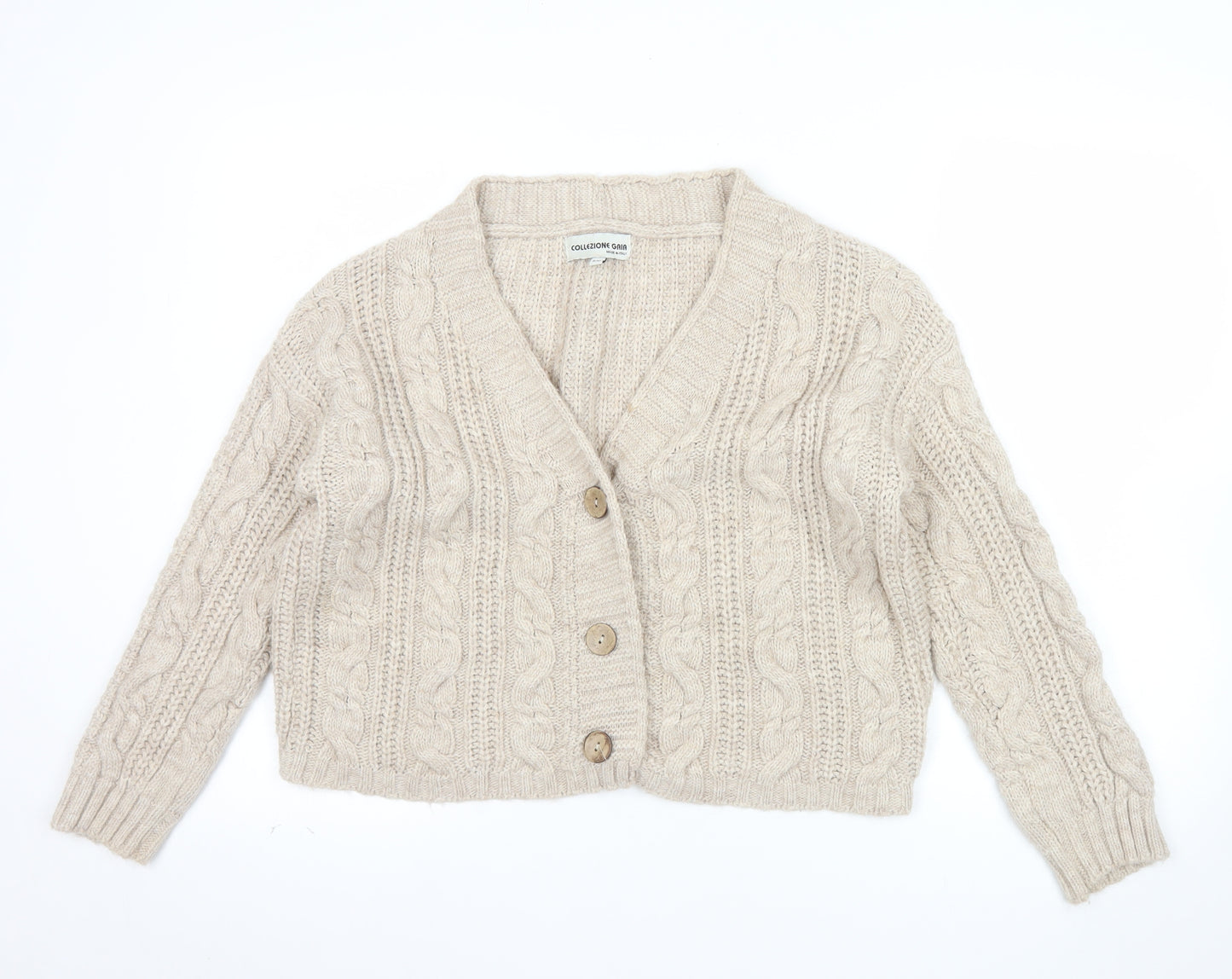 Collezione Gaia Womens Beige Wool Blend Chunky Knit Cardigan S