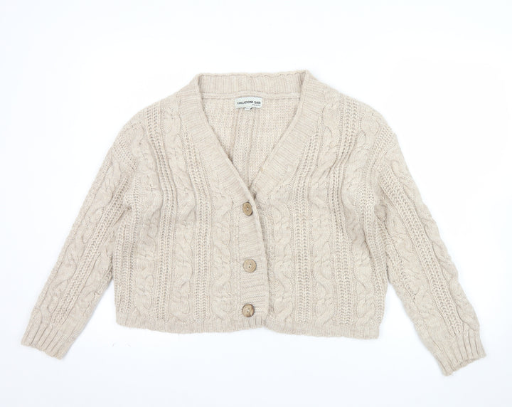Collezione Gaia Womens Beige Wool Blend Chunky Knit Cardigan S