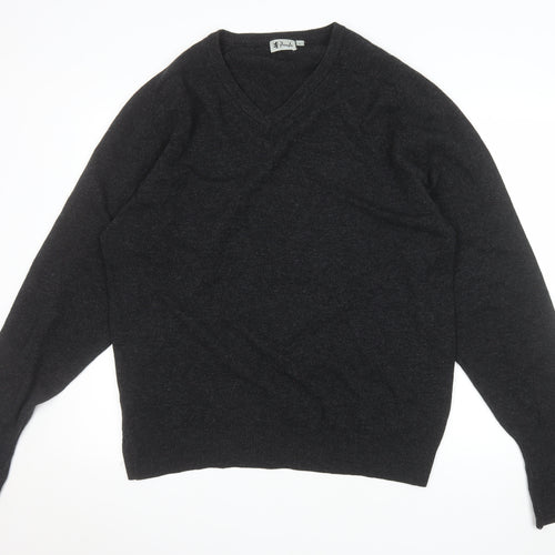 Pringle Men’s Black Pure Wool V-Neck Jumper Size L Classic Knit