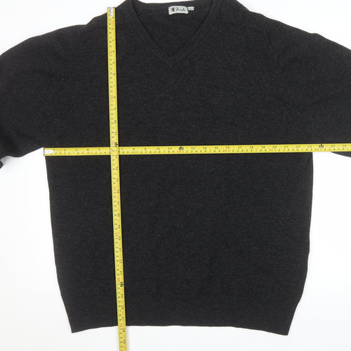Pringle Men’s Black Pure Wool V-Neck Jumper Size L Classic Knit