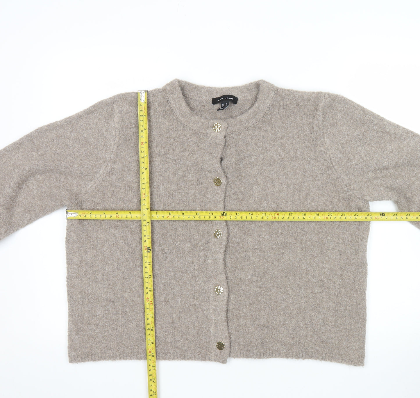 New Look Womens Beige Long Sleeve Button Knit Cardigan Size 18