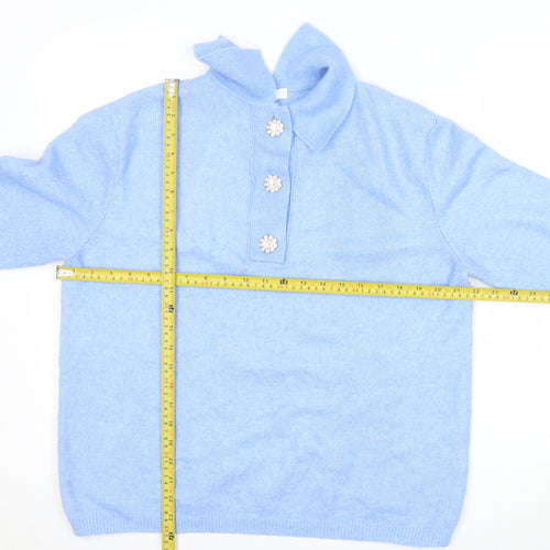 H&M Women Blue Collared Pullover Jumper S Beaded Buttons Soft Knit
