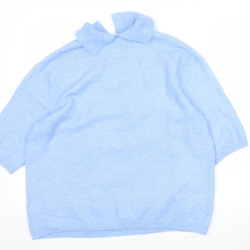 H&M Women Blue Collared Pullover Jumper S Beaded Buttons Soft Knit