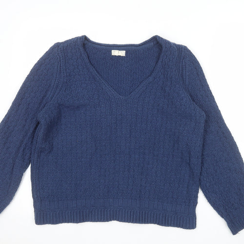 Fat Face Women's Blue V-Neck Long Sleeve Knit Jumper Size 12