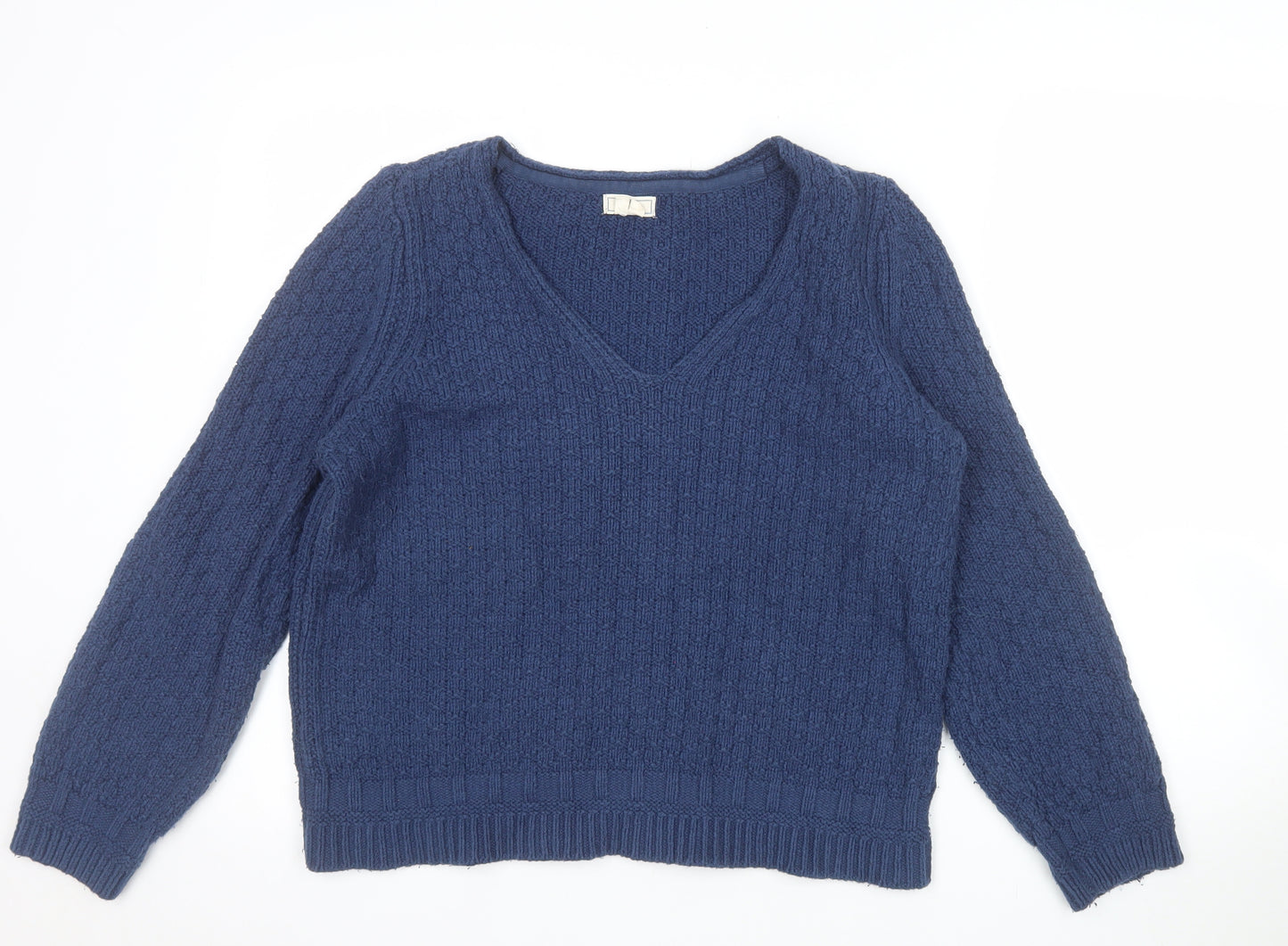 Fat Face Women's Blue V-Neck Long Sleeve Knit Jumper Size 12