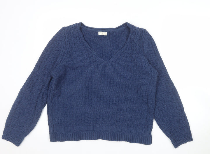 Fat Face Women's Blue V-Neck Long Sleeve Knit Jumper Size 12