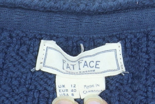 Fat Face Women's Blue V-Neck Long Sleeve Knit Jumper Size 12