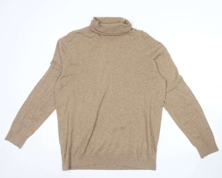 H&M Men’s Beige Slim Fit Roll Neck Jumper Size L Cotton Cashmere