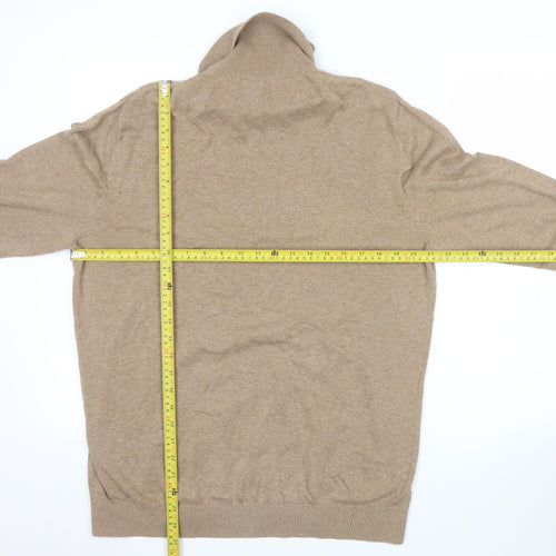 H&M Men’s Beige Slim Fit Roll Neck Jumper Size L Cotton Cashmere