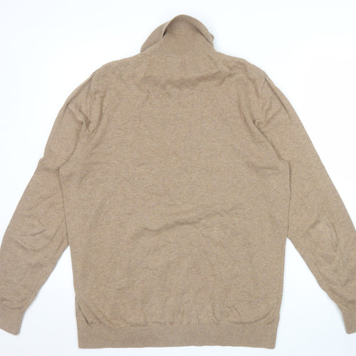 H&M Men’s Beige Slim Fit Roll Neck Jumper Size L Cotton Cashmere