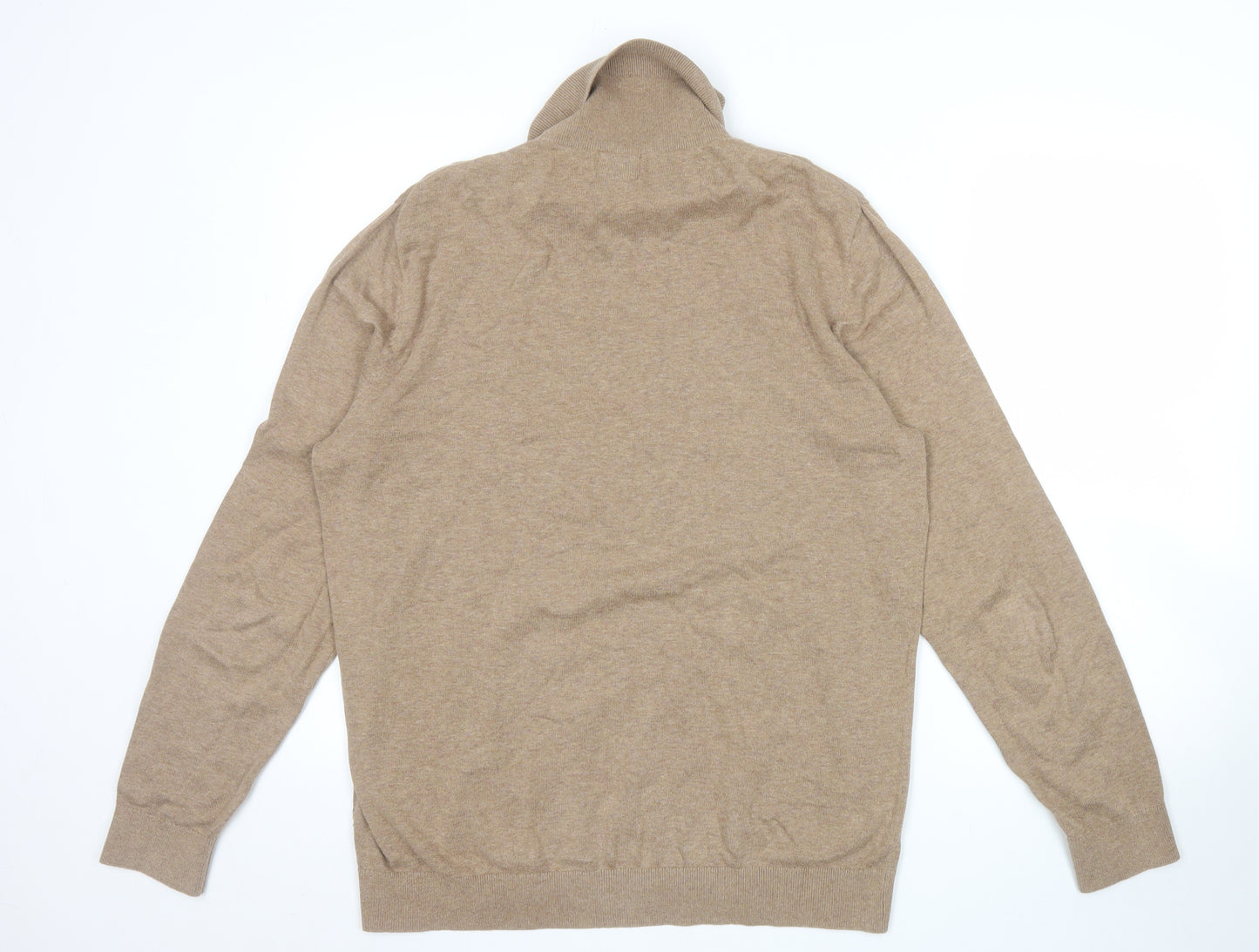 H&M Men’s Beige Slim Fit Roll Neck Jumper Size L Cotton Cashmere