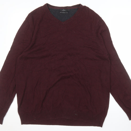 Jeff Banks Men’s Brown V-Neck Cotton Cashmere Silk Jumper Size L