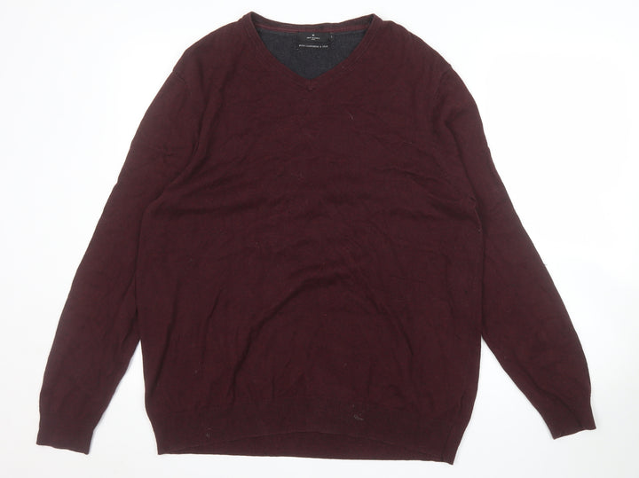 Jeff Banks Men’s Brown V-Neck Cotton Cashmere Silk Jumper Size L