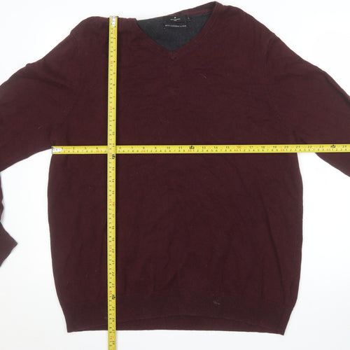 Jeff Banks Men’s Brown V-Neck Cotton Cashmere Silk Jumper Size L