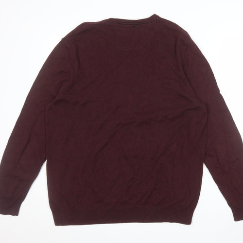 Jeff Banks Men’s Brown V-Neck Cotton Cashmere Silk Jumper Size L