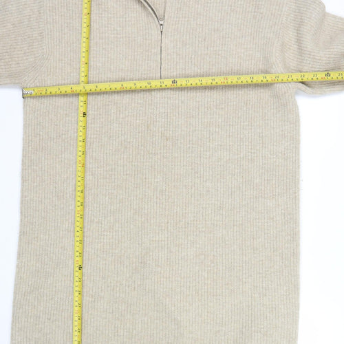Uniqlo Women Beige Wool Blend 1/4 Zip Knit Jumper Size M
