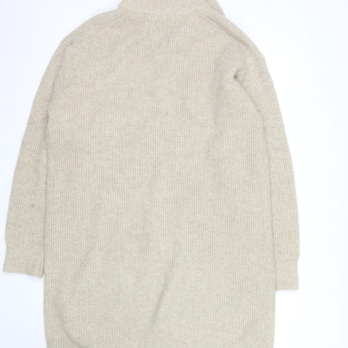 Uniqlo Women Beige Wool Blend 1/4 Zip Knit Jumper Size M