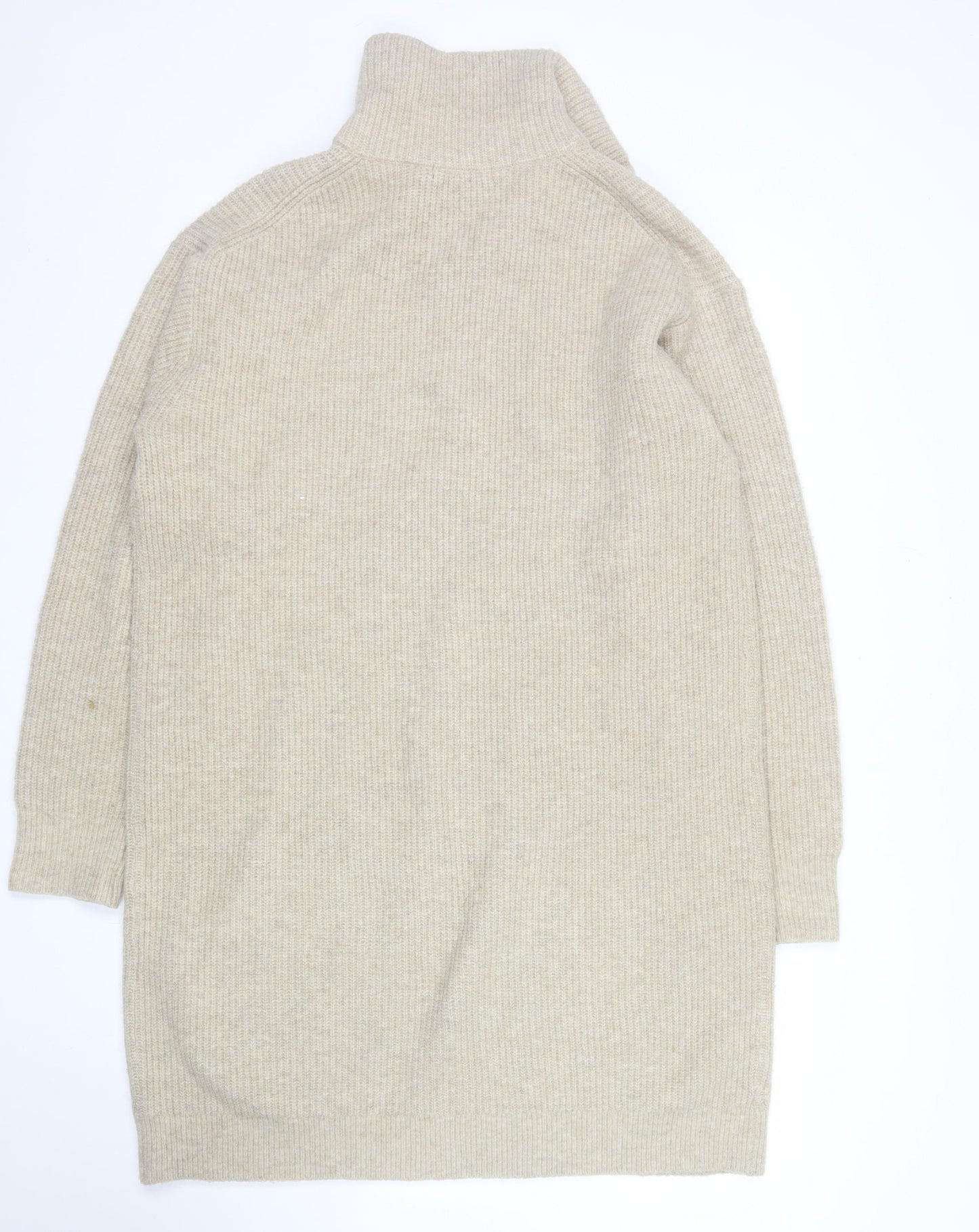 Uniqlo Women Beige Wool Blend 1/4 Zip Knit Jumper Size M