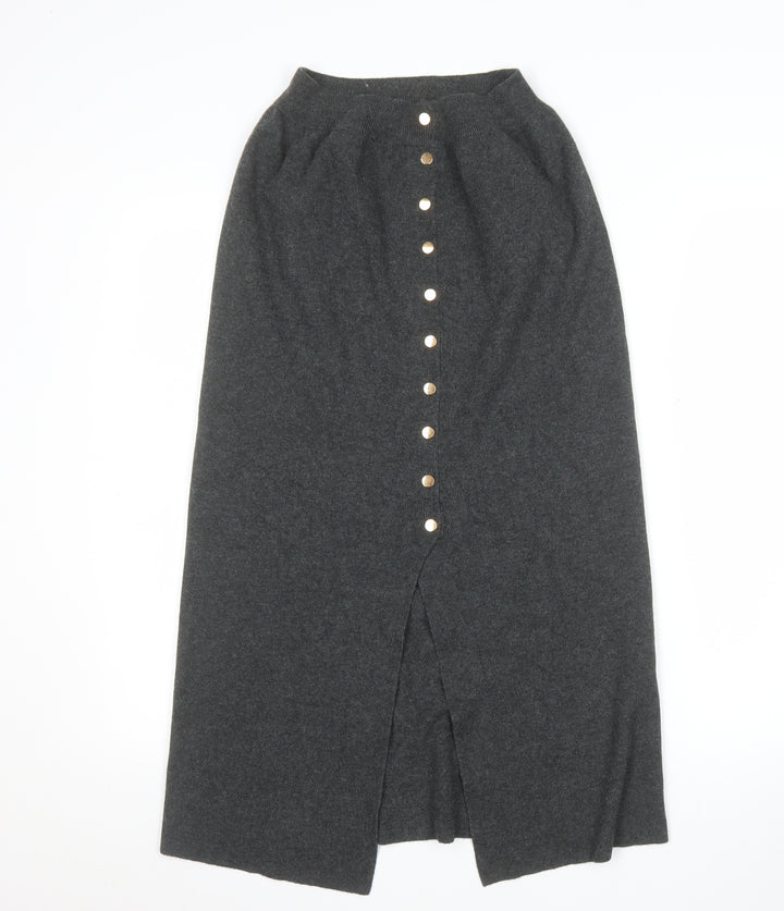Primark Womens Grey Long Knit Button Front Pencil Skirt Size M 12/14