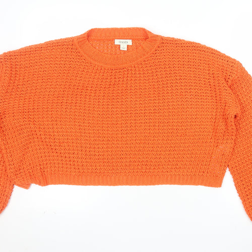Oasis Women Orange Chunky-Knit Cotton Jumper Size L Crew Neck