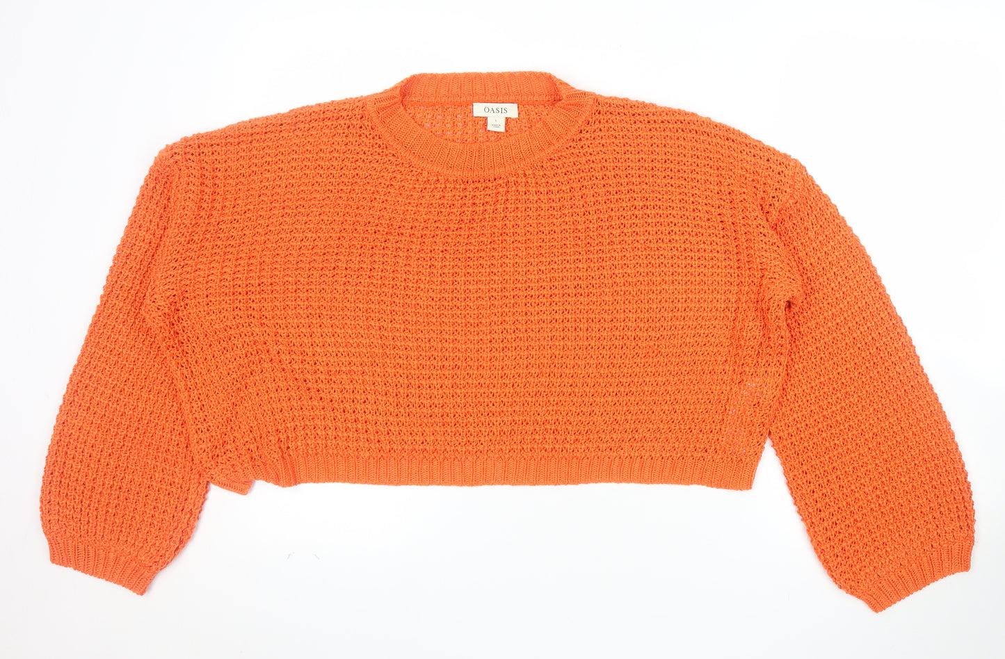 Oasis Women Orange Chunky-Knit Cotton Jumper Size L Crew Neck