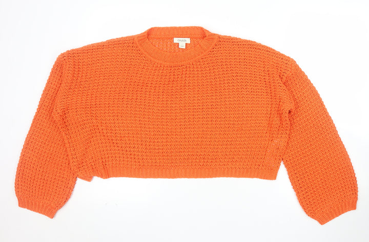 Oasis Women Orange Chunky-Knit Cotton Jumper Size L Crew Neck