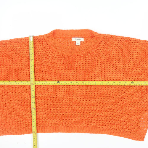 Oasis Women Orange Chunky-Knit Cotton Jumper Size L Crew Neck