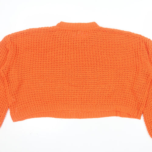 Oasis Women Orange Chunky-Knit Cotton Jumper Size L Crew Neck