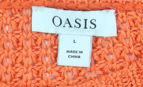 Oasis Women Orange Chunky-Knit Cotton Jumper Size L Crew Neck