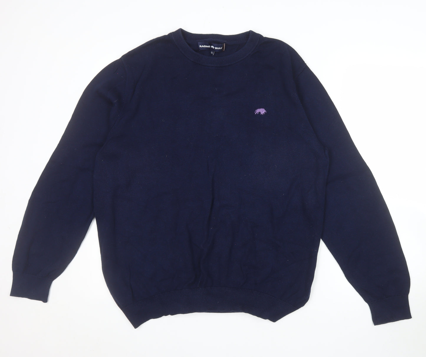 Raging Bull Men's Blue Cotton Crew Neck Pullover Jumper XL
