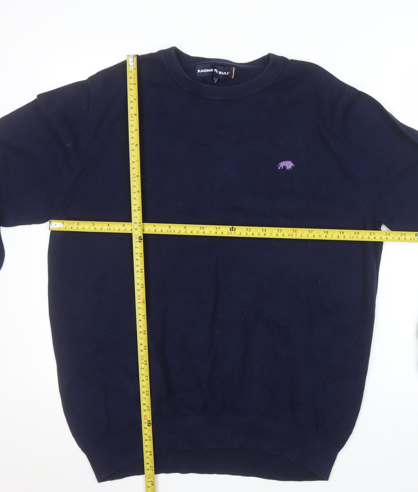 Raging Bull Men's Blue Cotton Crew Neck Pullover Jumper XL