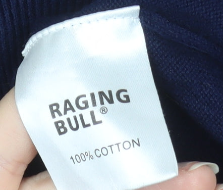 Raging Bull Men's Blue Cotton Crew Neck Pullover Jumper XL