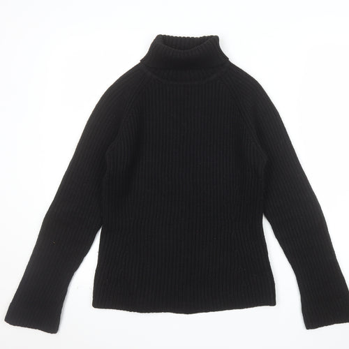 Oasis Women Black Wool Blend Roll Neck Jumper UK 12 Long Sleeve Rib Knit