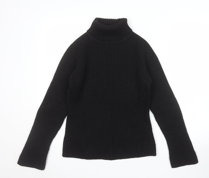 Oasis Women Black Wool Blend Roll Neck Jumper UK 12 Long Sleeve Rib Knit