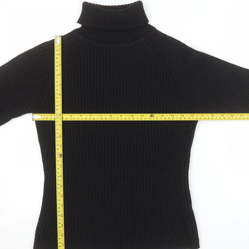 Oasis Women Black Wool Blend Roll Neck Jumper UK 12 Long Sleeve Rib Knit