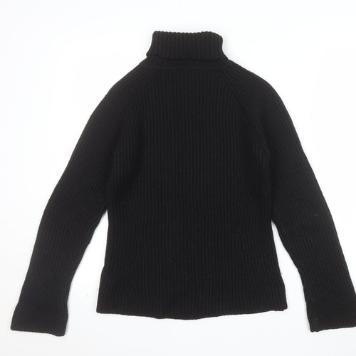 Oasis Women Black Wool Blend Roll Neck Jumper UK 12 Long Sleeve Rib Knit