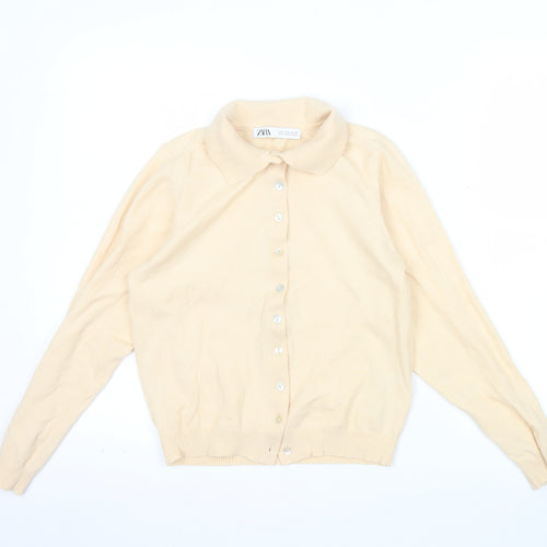 Zara Women Beige Collared Button Cardigan Wool Blend S