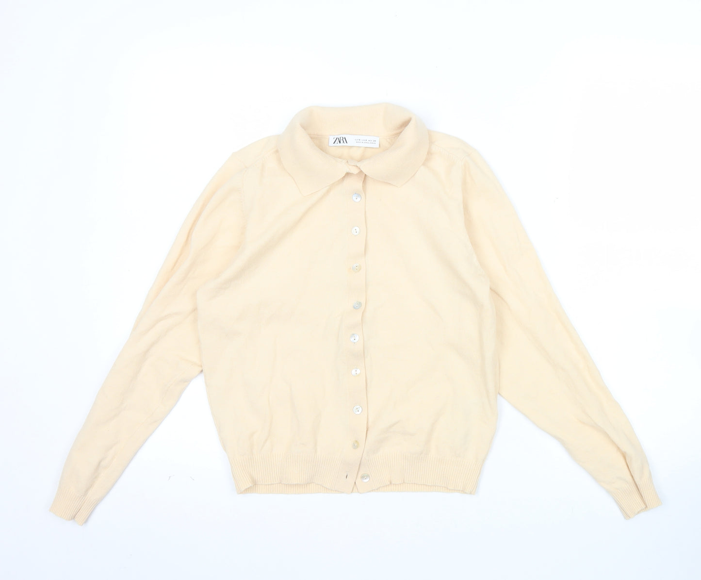 Zara Women Beige Collared Button Cardigan Wool Blend S