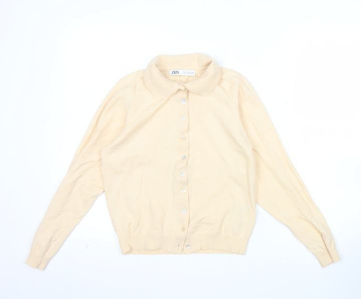 Zara Women Beige Collared Button Cardigan Wool Blend S