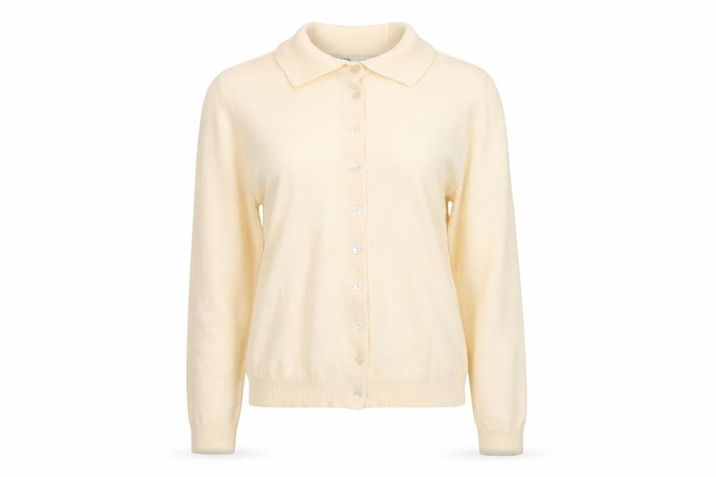 Front view of Zara Women Beige Collared Button Cardigan Wool Blend S